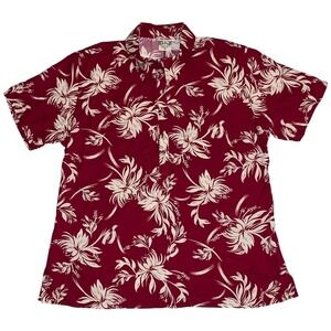 Go Barefoot Men's 2XL‎ Maroon Rayon Shirt Floral Hawaiian Button Up Short Sleeve